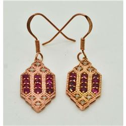 Art Deco Ruby Diamond Rose Gold Earrings