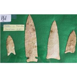 4 Spear Points Arrowheads Dalton Grand Cove Missouri