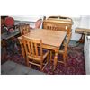 Image 1 : Antique Canadiana dining table with four insert leaves and four slat back dining chairs