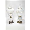 Image 1 : Two vintage oil lamps including one with milk glass and metal base with milk glass shade, a floral d
