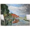 Image 1 : Framed acrylic on paper painting labelled on verso "Spanish Park" by artist Colette Nilsen, 22" X 30