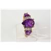 Image 1 : Ladies 14kt yellow gold, amethyst gemstone and diamond ring