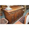 Image 1 : Antique quarter cut oak mid 1800's sideboard with four carved raised panel doors and three carved dr