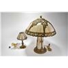 Image 1 : Two antique cast and slag glass table lamps including 12" lamp marked Bradley & Hubbard and a 24"