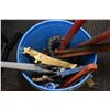 Image 2 : Bucket of tools including aluminium pipe wrenches, hack saw and tire chain plyer etc.