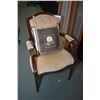 Image 1 : Semi contemporary round coffee table with Victorian style scroll feet and a button tufted open arm p