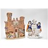 Image 1 : Two antique Staffordshire semi porcelain pocket watch holders including 11" castle and 8 1/2" double