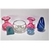 Image 1 : Selection of glass collectibles including signed Skookum vase 7" in height, two bowls, one artist si