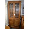Image 1 : Custom made oak cabinet with double leaded glazed door upper section and six drawers in base, 86" in