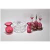 Image 1 : Selection of antique and vintage glass including footed cut crystal bowl, ruby flash cut to clear cr