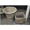 Image 1 : Two concrete planters including a 20" round and a square planter
