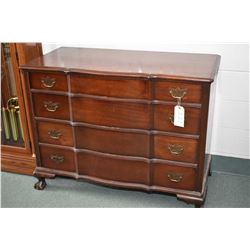 Antique mahogany four drawer dresser with carved ball and claw feet, appears to be original finish a