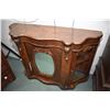 Image 1 : Antique matched grain burl walnut three door flat to the wall console with center door having mirror