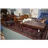 Image 1 : Large antique wool axminster style area carpet with deep cranberry background, overall floral design