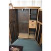 Image 2 : Small two door oak fitted wardrobe with pull out hanger, exposed shelves and two drawers decorative 
