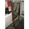 Image 1 : Antique floor standing cheval mirror, note one length of mirror frame is missing and pins holding up