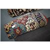 Image 1 : Wool blend area carpet with floral geometric design in shades of green, red and cream etc.