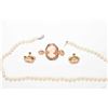 Image 1 : Selection of vintage jewellery including 16" strand on genuine pearls, a carved cameo brooch in 800 