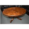 Image 1 : Antique Victorian burl walnut loo table with bird cage pedestal, tilting mechanism currently non fun