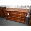 Image 1 : Antique three drawer low boy with Eastlake influence, brass pulls and attached carved decoration