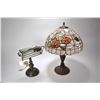 Image 1 : Two vintage table lamps both with metal bases and slag glass shades including a table lamp and a des