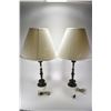 Image 1 : Pair of bronze candlestick converted to table lamps with shades