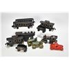 Image 1 : Selection of cast toys including two small trains, two tractors and a truck