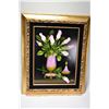 Image 1 : Gilt and velvet framed still-life titled on verso "Pink Perfection Roses" by artist Arlette Edwards,