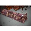 Image 1 : Antique wool area axminster style area carpet with deep cranberry background, overall floral design