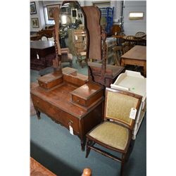 Antique walnut drop vanity and a Sheraton style slipper chair