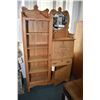 Image 1 : Antique Canadiana oak side by side cabinet with drop front writing surface exposing fitted interior,