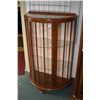 Image 1 : Small oak curved single door curio cabinet with two glass shelves and cabriole feet