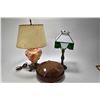 Image 1 : Two vintage electric lamps, one with floral font and a gout stool