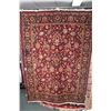 Image 1 : Vintage wool area carpet with overall floral design with deep burgundy background and highlights of 