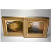 Image 1 : Pair of antique gilt framed oil on canvas landscape paintings featuring Highland cattle, no artist s