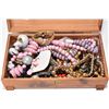 Image 2 : Cedar jewel box filled with vintage and collectible jewellery including necklaces, watch, earrings, 