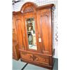 Image 1 : Antique black walnut two door wardrobe with bevelled glass mirror and two drawer base, appears to be