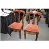 Image 1 : Pair of antique side chairs with reeded front supports and velvet upholstered seats