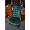 Image 2 : Two India Bombay style wing back chairs with rattan sides and button tufted upholstery
