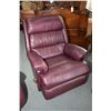 Image 1 : Deep burgundy leather upholstered La-Z-boy brand recliner