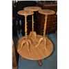 Image 1 : Selection of oak furniture including round coffee table and three fern stand approximately 32" in he