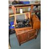 Image 1 : Antique Canadiana washstand, wood and glass Economy wash board and a Singer portable sewing machine 