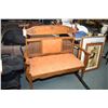 Image 1 : Antique Canadiana quarter cut oak two seat settee with open arms and spindle back design