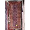 Image 1 : Baluchi 100% wool area carpet with geometric design, red back and highlights of blue, copper and cre