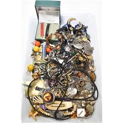 Tray lot of vintage and collectible jewellery including sterling silver, necklaces, watches, earring