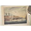 Image 2 : Small china table lamp with floral cameo, a coloured engraved print of the West India Docks and a sm