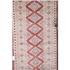 Image 2 : Vintage wool carpet runner with geometric design and tones of peach, salmon, cream, blue etc. 32" X 