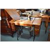 Image 1 : Primitive single drawer baker's table and a oak cased Singer treadle sewing machine