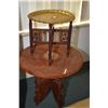 Image 1 : Two wooden Eastern European tables including one with carved and inlaid top, one with hand chaised a