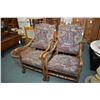 Image 1 : Two matching open arm William & Mary style parlour chairs with tapestry upholstery, one with male ca